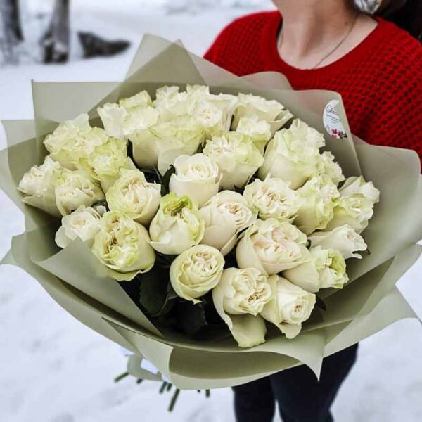 Букет из 25 роз белых (ЭКВАДОР)